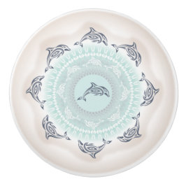 Pomo De Cerámica Delfines Mandala Azul Pálido Taupe