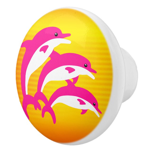 Pomo De Cerámica Delfines rosados bailando en el sol tropical (Derecha)