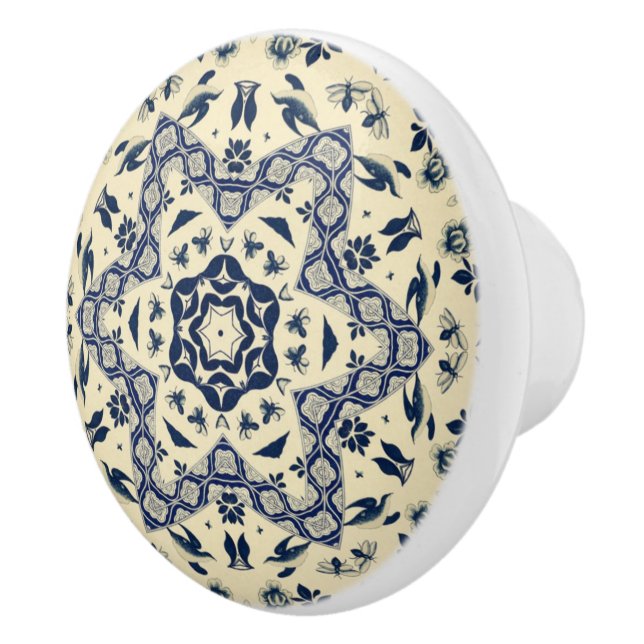 Pomo De Cerámica Delft azul chino ~ Aves y abejas ~ * ~ ~ (Derecha)