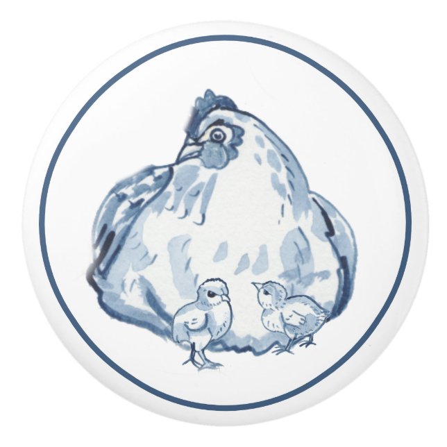 Pomo De Cerámica Delft del país del pollo azul y blanco ruso (Anverso)