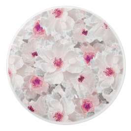 Pomo De Cerámica Delicado, blanco y rosa, floral