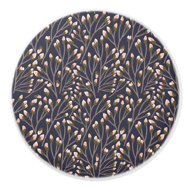 Pomo De Cerámica Delicate Pink Buds on Brown Branches (Anverso)