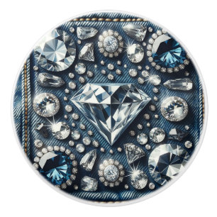 Pomo De Cerámica Denim & Diamonds Brillo Piedras Preciosas Joyas de