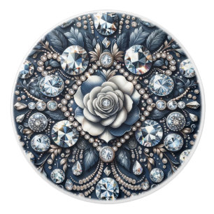 Pomo De Cerámica Denim & Diamonds Glam Bling Rosas Joyas