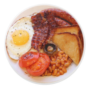 Pomo De Cerámica Desayuno inglés completo Fryup Huevos Bacon Beans