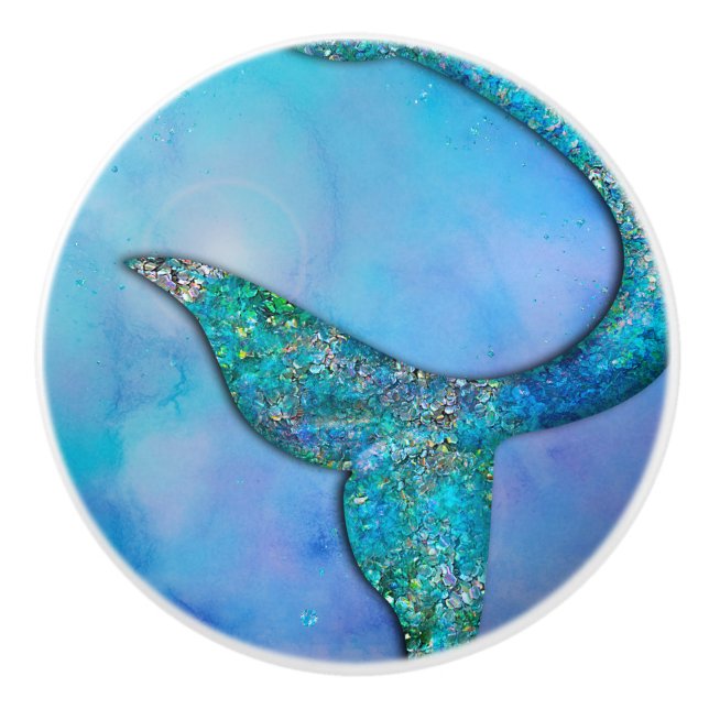 Pomo De Cerámica Desencantada cola de aleta de sirena oceánica (Anverso)
