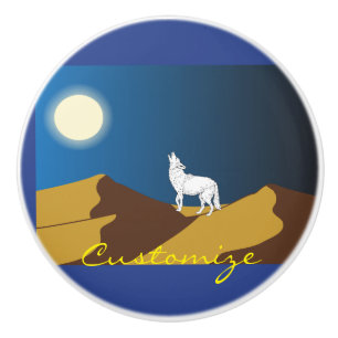 Pomo De Cerámica Desierto Coyote Howling Full Moon Thunder_Cove