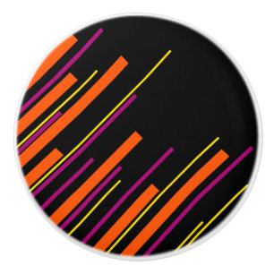 Pomo De Cerámica Diagonales - Negro, Rosa, Naranja y Amarillo 