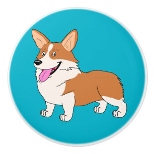 Pomo De Cerámica Dibujo animado sonriente del Corgi Galés