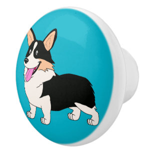 Pomo De Cerámica Dibujo animado tricolor sonriente del Corgi Galés