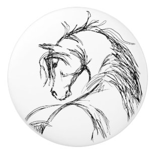 Pomo De Cerámica Dibujo artístico de la cabeza del caballo