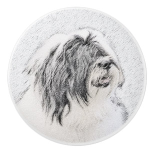 Pomo De Cerámica Dibujo de color con barba - Arte de perro original
