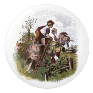 Pomo De Cerámica Dibujo del vintage: Jugar a niños