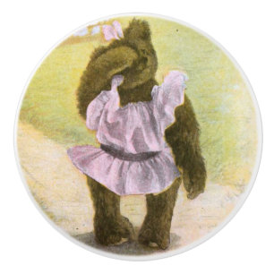 Pomo De Cerámica Dibujo del vintage: Osos de peluche y un pozo