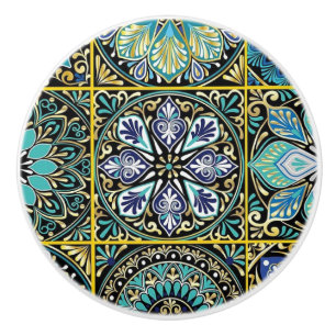 Pomo De Cerámica Dibujo Talavera Tile Imagen azul turquesa