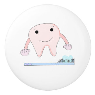 Pomo De Cerámica Diente y cepillo de dientes lindos