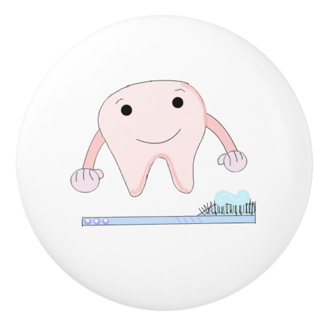 Pomo De Cerámica Diente y cepillo de dientes lindos (Anverso)