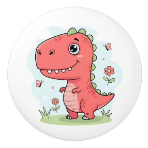 Pomo De Cerámica Dinosaurio Bebé Rojo Lindo