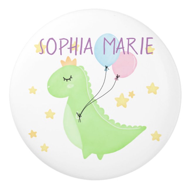 Pomo De Cerámica Dinosaurio con globos (Anverso)