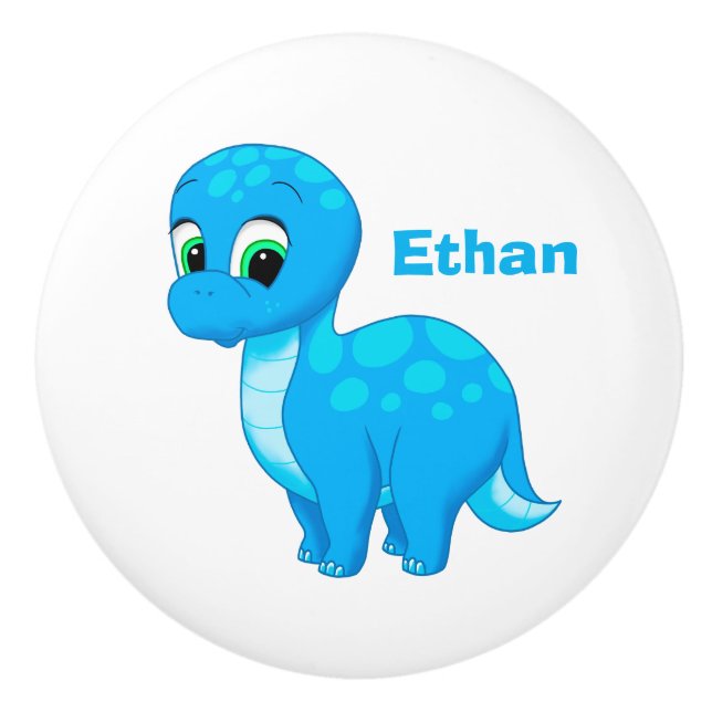 Pomo De Cerámica Dinosaurio lindo del bebé azul (Anverso)
