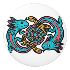 Pomo De Cerámica Dios Azteca Xolotl Luchando Arte Tribal de Batalla
