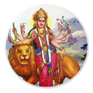 Pomo De Cerámica Diosa Durga con la pintura del león