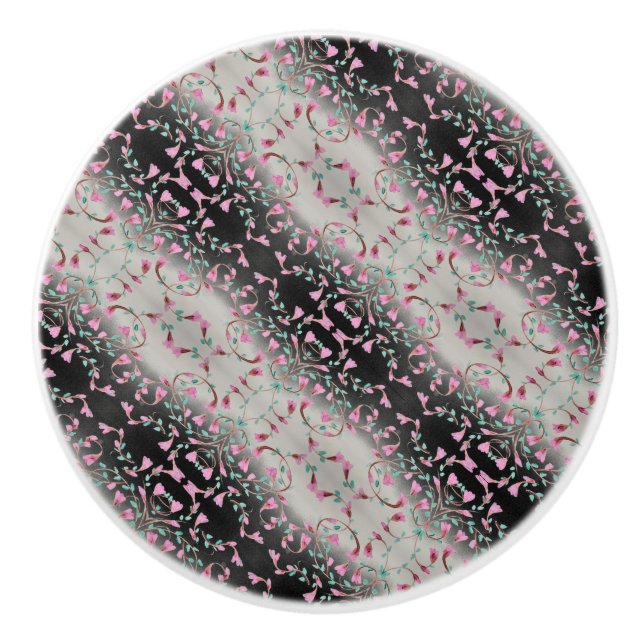 Pomo De Cerámica Diseñador gris negro y rosa (Anverso)