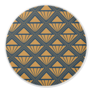 Pomo De Cerámica Diseño Art Déco dorado y azul oscuro con rombos