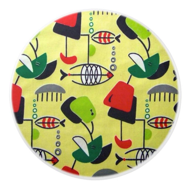 Pomo De Cerámica Diseño atómico moderno de mediados del siglo (Anverso)