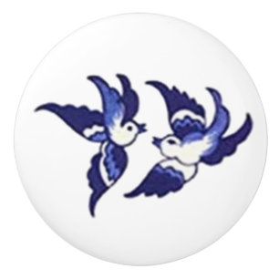 Pomo De Cerámica Diseño azul clásico del pájaro del sauce