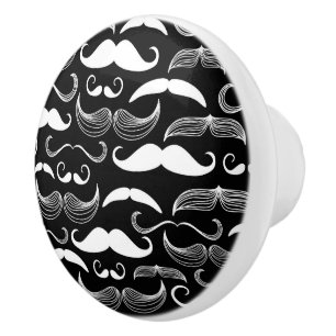 Pomo De Cerámica Diseño blanco divertido del bigote en negro
