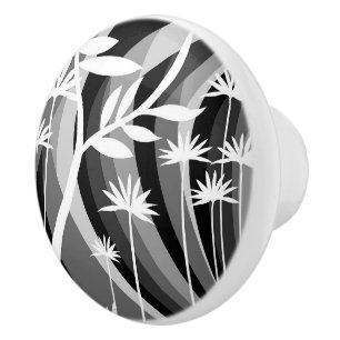 Pomo De Cerámica Diseño botánico blanco y negro