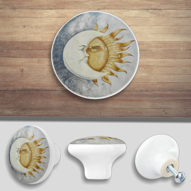 Pomo De Cerámica Diseño Celestial de Sol y Luna (Subido por el creador)
