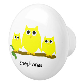 Pomo De Cerámica Diseño de búho amarillo personalizado