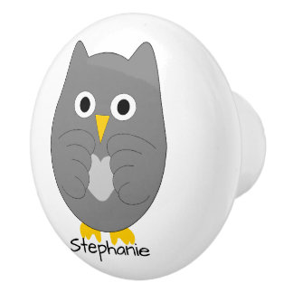 Pomo De Cerámica Diseño de búho gris personalizado