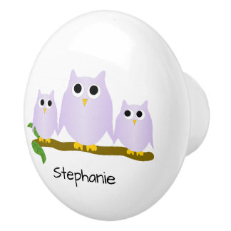 Pomo De Cerámica Diseño de búho lila personalizado