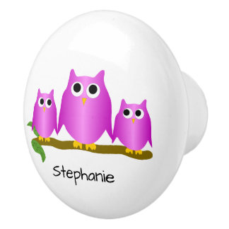 Pomo De Cerámica Diseño de búho morado personalizado