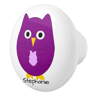 Pomo De Cerámica Diseño de búho morado personalizado