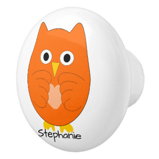 Pomo De Cerámica Diseño de búho naranja personalizado