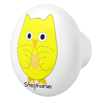 Pomo De Cerámica Diseño de búho personalizado de Yellow Owl