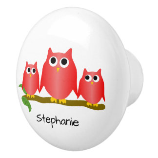 Pomo De Cerámica Diseño de búho personalizado Red Owl