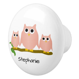 Pomo De Cerámica Diseño de búho rosa personalizado