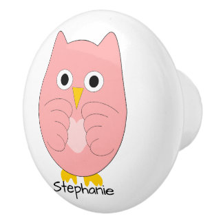 Pomo De Cerámica Diseño de búho rosa personalizado
