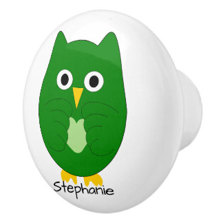 Pomo De Cerámica Diseño de búho verde personalizado