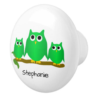 Pomo De Cerámica Diseño de búho verde personalizado