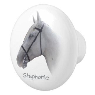 Pomo De Cerámica Diseño de Caballo Gris Personalizado