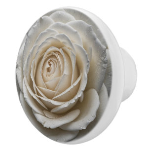 Pomo De Cerámica Diseño de cierre de rosa húmedo blanco
