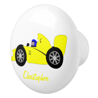 Pomo De Cerámica Diseño de Coche de Carreras Amarillo