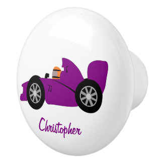 Pomo De Cerámica Diseño de Coche de Carreras Morado