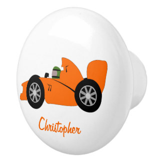 Pomo De Cerámica Diseño de Coche de Carreras Naranja